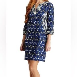 Donna Morgan Navy and White Long Sleeve Dress
